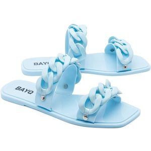BAYQ Jelly Slide Sandals Open Toe Chain Dressy Summer Flat Two Straps Beach NEW